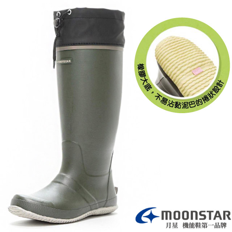 【日本 MOONSTAR】露營園藝雨靴(3E 寬楦).長筒雨鞋.水陸兩用鞋/MSRLS049 橄欖綠✿30E010